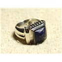 N123 - Bague Argent 925 et Pierre - Lapis Lazuli Carré Facetté 10mm 