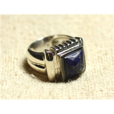 N123 - Bague Argent 925 et Pierre - Lapis Lazuli Carré Facetté 10mm 