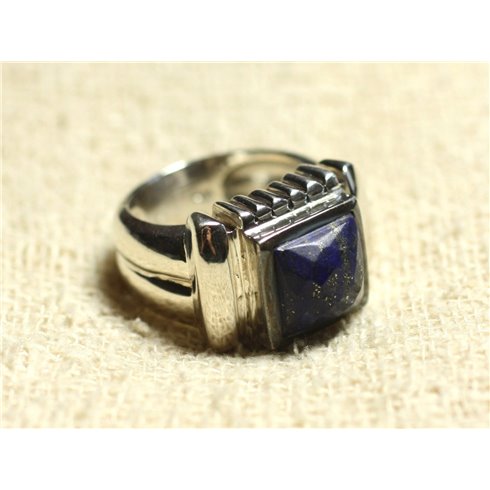 N123 - Bague Argent 925 et Pierre - Lapis Lazuli Carré Facetté 10mm