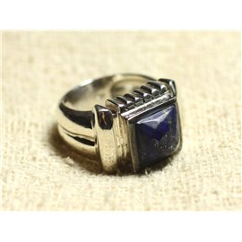 N123 - Bague Argent 925 et Pierre - Lapis Lazuli Carré Facetté 10mm  N123 - Bague Argent 925 et Pierre - Lapis Lazuli Carré Facetté 10mm