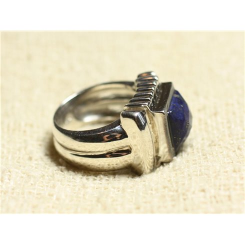 N123 - Bague Argent 925 et Pierre - Lapis Lazuli Carré Facetté 10mm