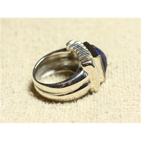 N123 - Bague Argent 925 et Pierre - Lapis Lazuli Carré Facetté 10mm