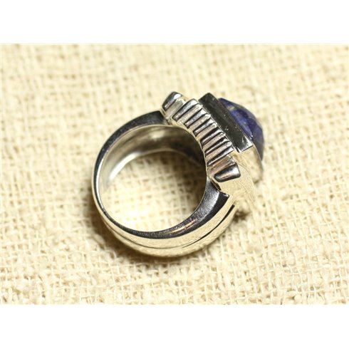 N123 - Bague Argent 925 et Pierre - Lapis Lazuli Carré Facetté 10mm 