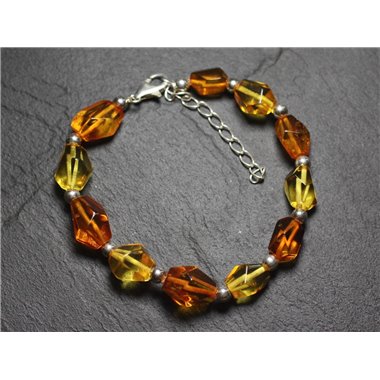 Bracelet Argent 925 et Ambre Baltique - Olives Facettées 10-12mm 