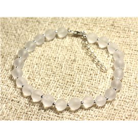 Bracelet Argent 925 et Pierre - Cristal de Roche Quartz Mat 6mm