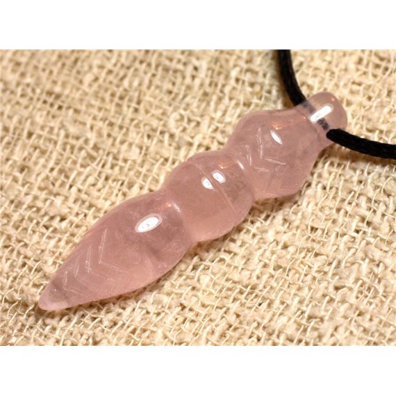 Collier Pendentif Pendule Egyptien Thot gravé Pierre 46mm - Quartz Rose