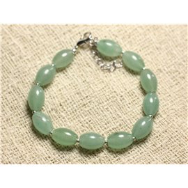 Bracelet 925 Silver and Stone - Green Aventurine Olives 10x8mm 