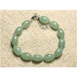 Pulsera Plata 925 y Piedra - Aceitunas Aventurina Verde 10x8mm 