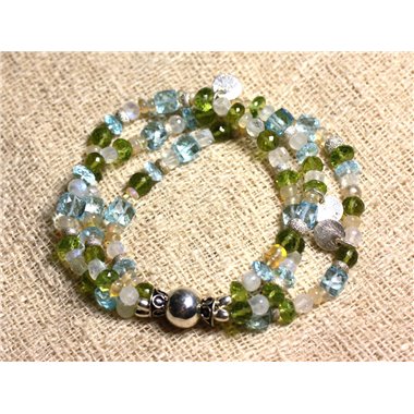 Bracelet Argent 925 Topaze bleue Péridot Opale et Pierre de Lune 