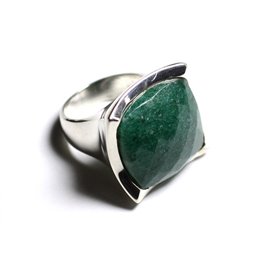 N222 - 20 mm vierkante facet geslepen groene aventurijn 925 zilveren ring 