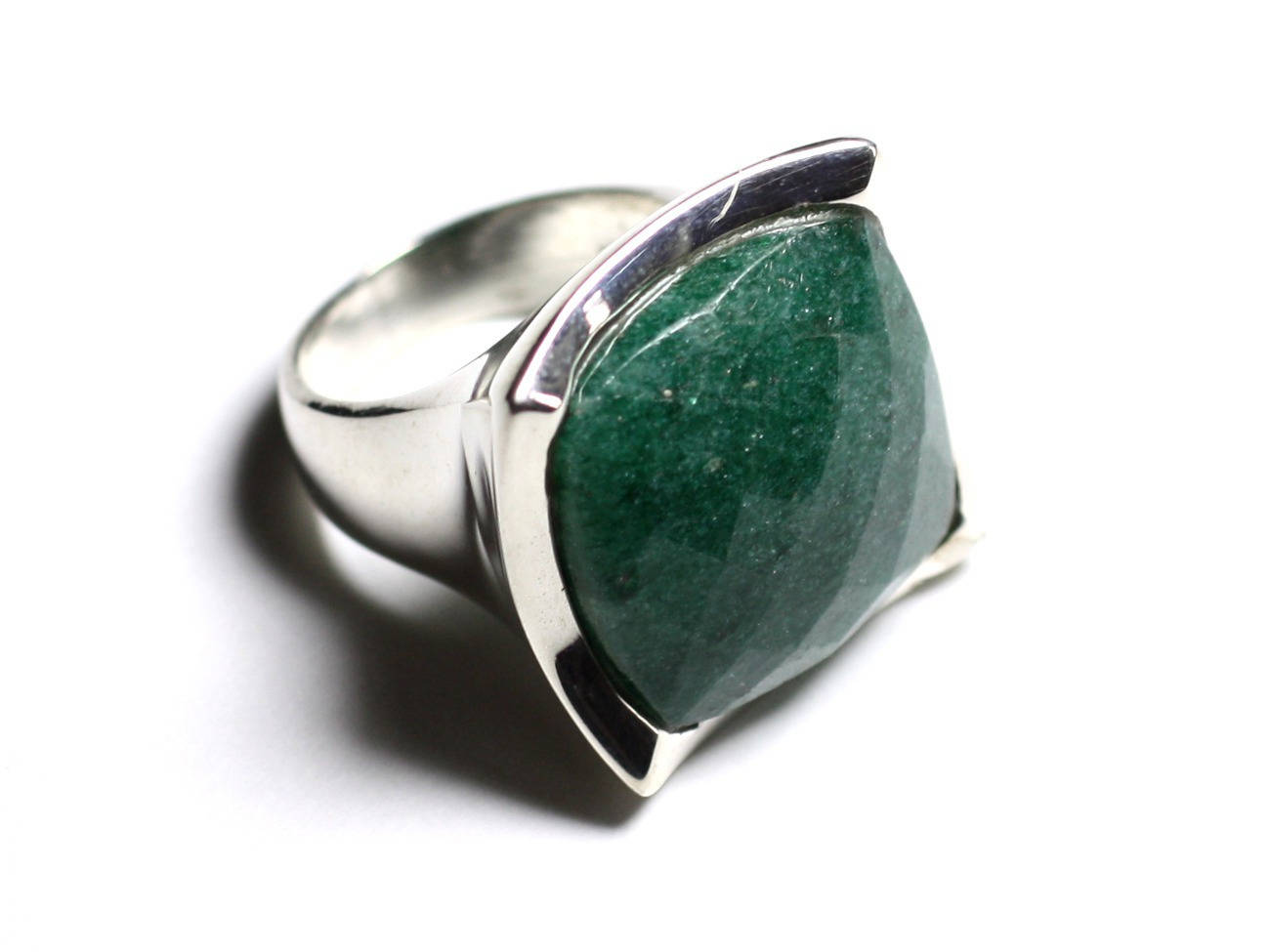 N222 - Bague Argent 925 Aventurine Verte Facettée Carré 20mm 
