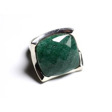 N222 - Bague Argent 925 Aventurine Verte Facettée Carré 20mm 