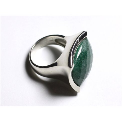 N222 - Bague Argent 925 Aventurine Verte Facettée Carré 20mm