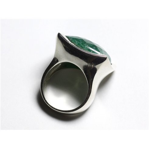 N222 - Bague Argent 925 Aventurine Verte Facettée Carré 20mm