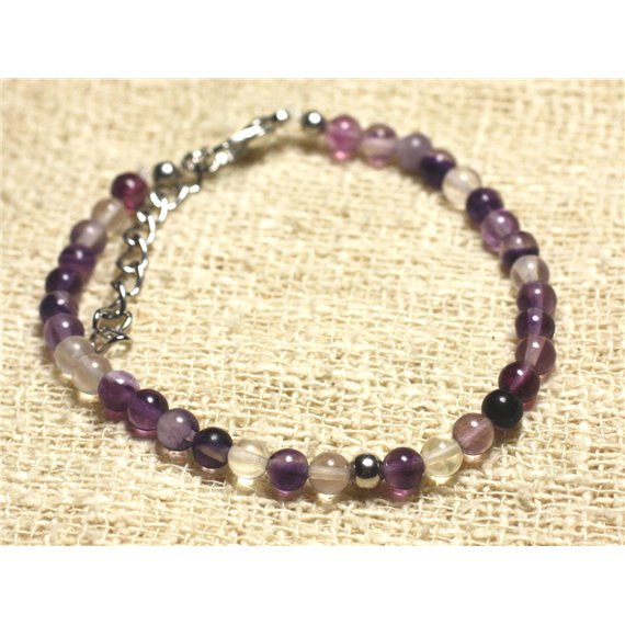 Bracelet Argent 925 et Pierre semi précieuse Fluorite Violette 4mm