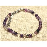 Bracelet Argent 925 et Pierre semi précieuse Fluorite Violette 4mm
