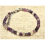 Bracelet Argent 925 et Pierre semi précieuse Fluorite Violette 4mm