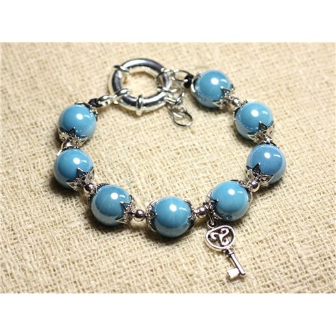 Bracelet Céramique 12mm Couleur au choix - Breloque Clef et fermoir bouée argentés