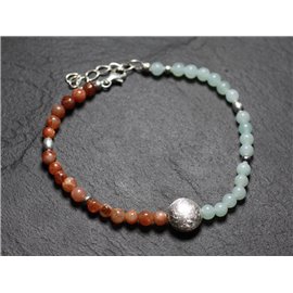 Pulsera Plata 925 y Piedras - Amazonita y Sunstone redondo 4mm 