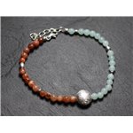 Bracelet Argent 925 et Pierres - Amazonite et Pierre de Soleil rondes 4mm 