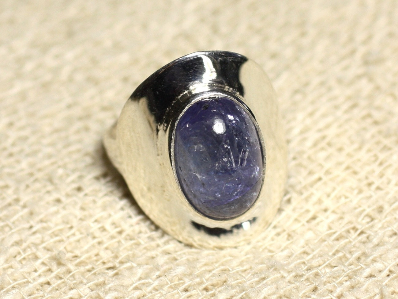 N124 - Bague Argent 925 et Pierre - Tanzanite Ovale 14x10mm 