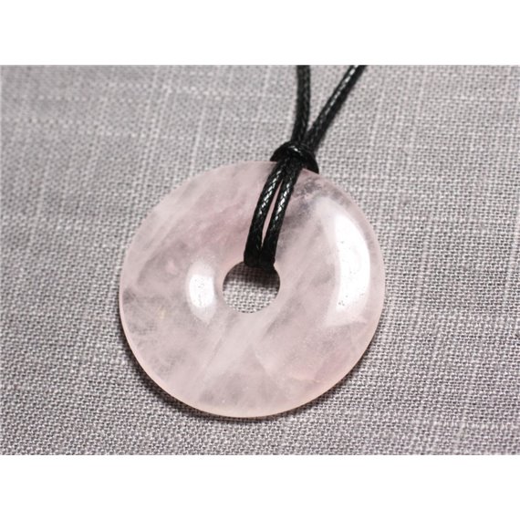 Collier Pendentif Pierre - Quartz Rose Rond Cercle Donut Pi 40mm Rose clair