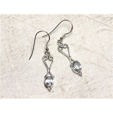 BO208 - Boucles d'Oreilles Argent 925 Coeurs 31mm Topaze Bleue 