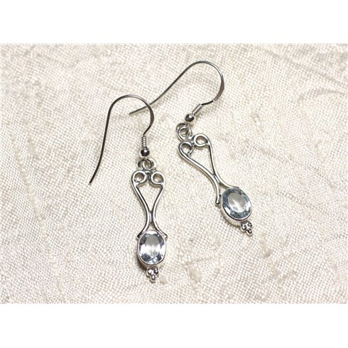 BO208 - Boucles d'Oreilles Argent 925 Coeurs 31mm Topaze Bleue 