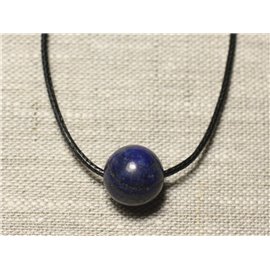 Semi Precious Stone Pendant Necklace - Lapis Lazuli Ball 14mm 