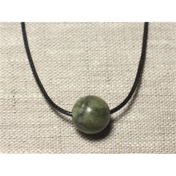 Collier Pendentif Pierre semi précieuse - Jade Nephrite Canada Boule 14mm 