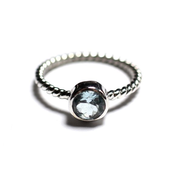 N231 - Bague Argent 925 et Pierre - Topaze Bleue 6mm Anneau torsade 