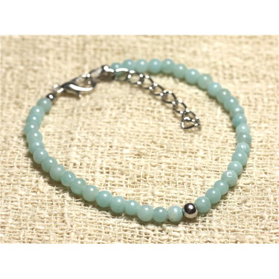 Bracelet Argent 925 et Pierre semi précieuse Amazonite 3mm