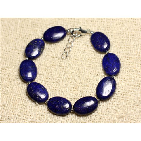 Bracelet Argent 925 et Pierre - Lapis Lazuli Ovales 14mm 