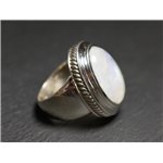 N117 - Bague Argent 925 et Pierre - Pierre de Lune Ovale 20x15mm 