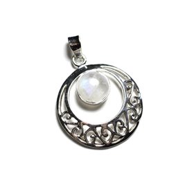 PE118 - 925 Silber Anhänger und Stein - Arabesque Circle 27mm Mondstein 