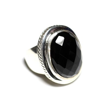 N117 - Bague Argent 925 et Onyx Noir Ovale facetté 20x15mm 