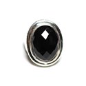 N117 - Bague Argent 925 et Onyx Noir Ovale facetté 20x15mm 