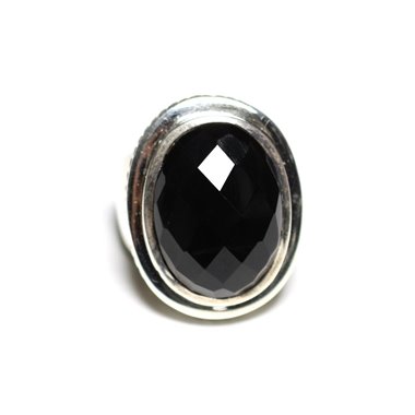 N117 - Bague Argent 925 et Onyx Noir Ovale facetté 20x15mm 