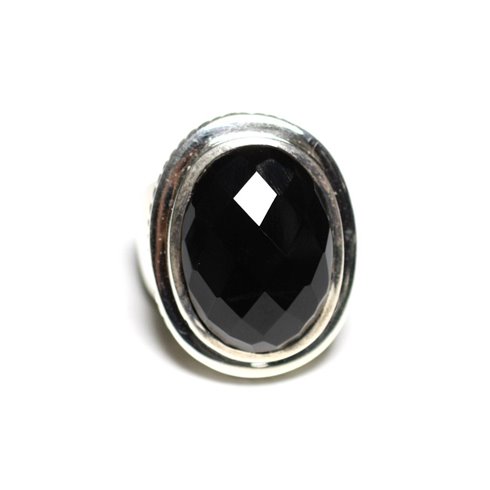 N117 - Bague Argent 925 et Onyx Noir Ovale facetté 20x15mm