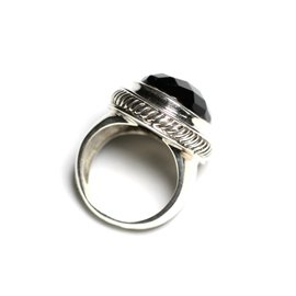 N117 - Bague Argent 925 et Onyx Noir Ovale facetté 20x15mm  N117 - Bague Argent 925 et Onyx Noir Ovale facetté 20x15mm