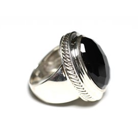 N117 - Bague Argent 925 et Onyx Noir Ovale facetté 20x15mm  N117 - Bague Argent 925 et Onyx Noir Ovale facetté 20x15mm