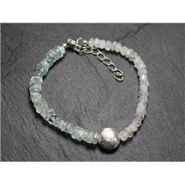 Armband Silber 925 und Steine - Aquamarin und Mondstein Rondellen 4-7mm 