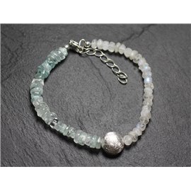 Bracelet Silver 925 and Stones - Aquamarine and Moonstone Rondelles 4-7mm 