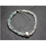 Bracelet Argent 925 et Pierres - Aigue Marine et Pierre de Lune Rondelles 4-7mm 