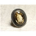 N229 - Bague Argent massif 925 et Pierre - Topaze Jaune dorée Ovale 16x12mm 