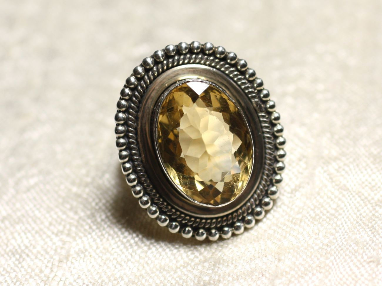 N229 - Bague Argent massif 925 et Pierre - Topaze Jaune dorée Ovale 16x12mm 