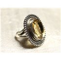 N229 - Bague Argent massif 925 et Pierre - Topaze Jaune dorée Ovale 16x12mm 