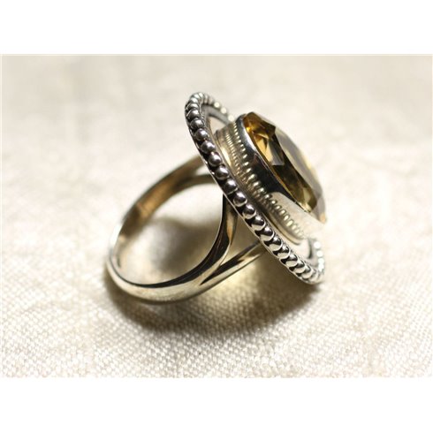N229 - Bague Argent massif 925 et Pierre - Topaze Jaune dorée Ovale 16x12mm