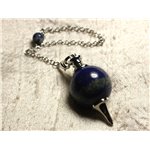 Pendule Métal Argenté Rhodium et Pierre semi précieuse - Lapis Lazuli Boule 25mm 