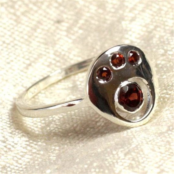 N226 - Bague Argent 925 et Pierre - Grenat Facetté Ronds 2-4mm 